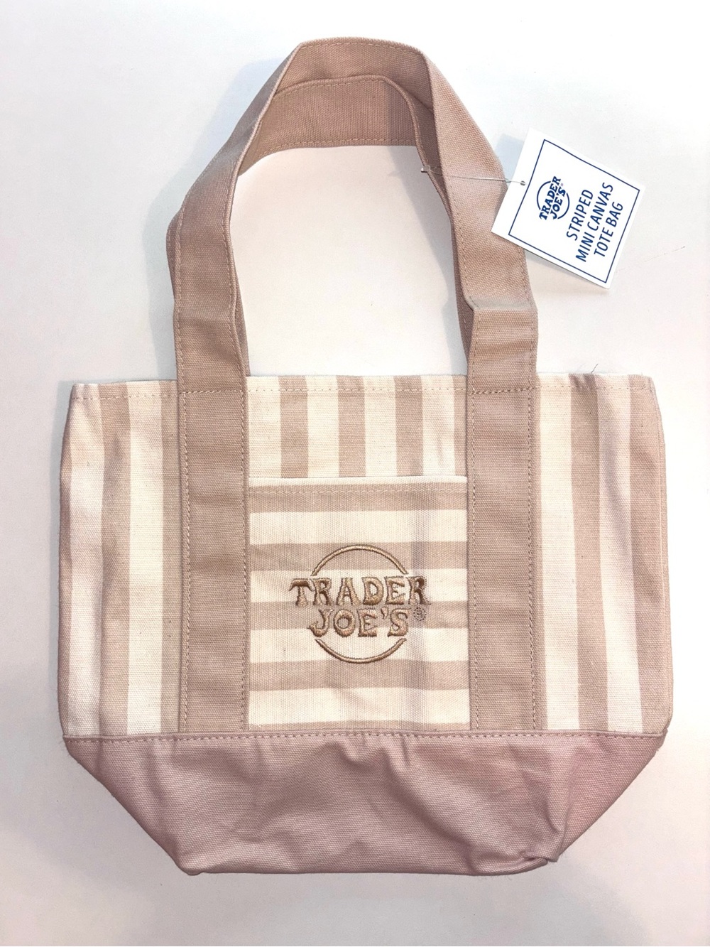 Trader Joe’s Striped Mini Canvas Tote Bag in Beige and Cream